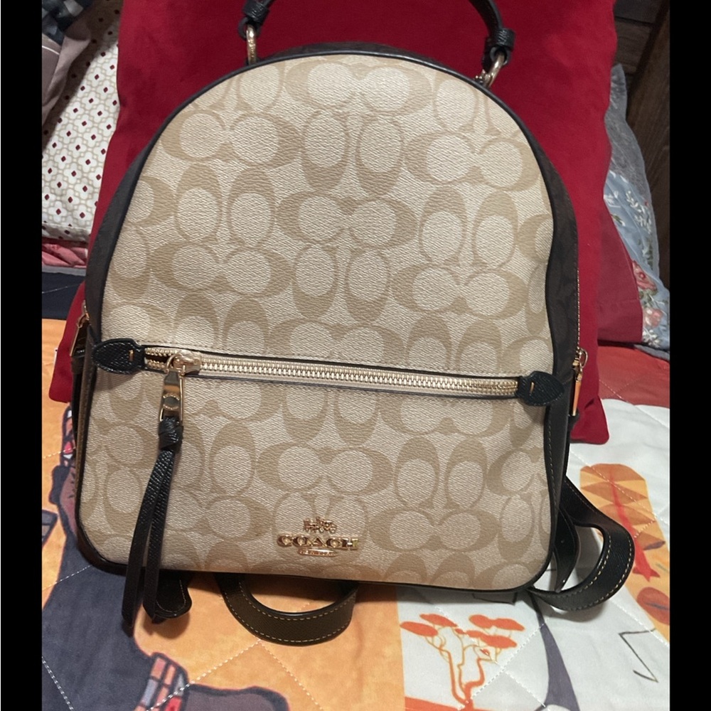 Coach Tan and Black Signature Backpack